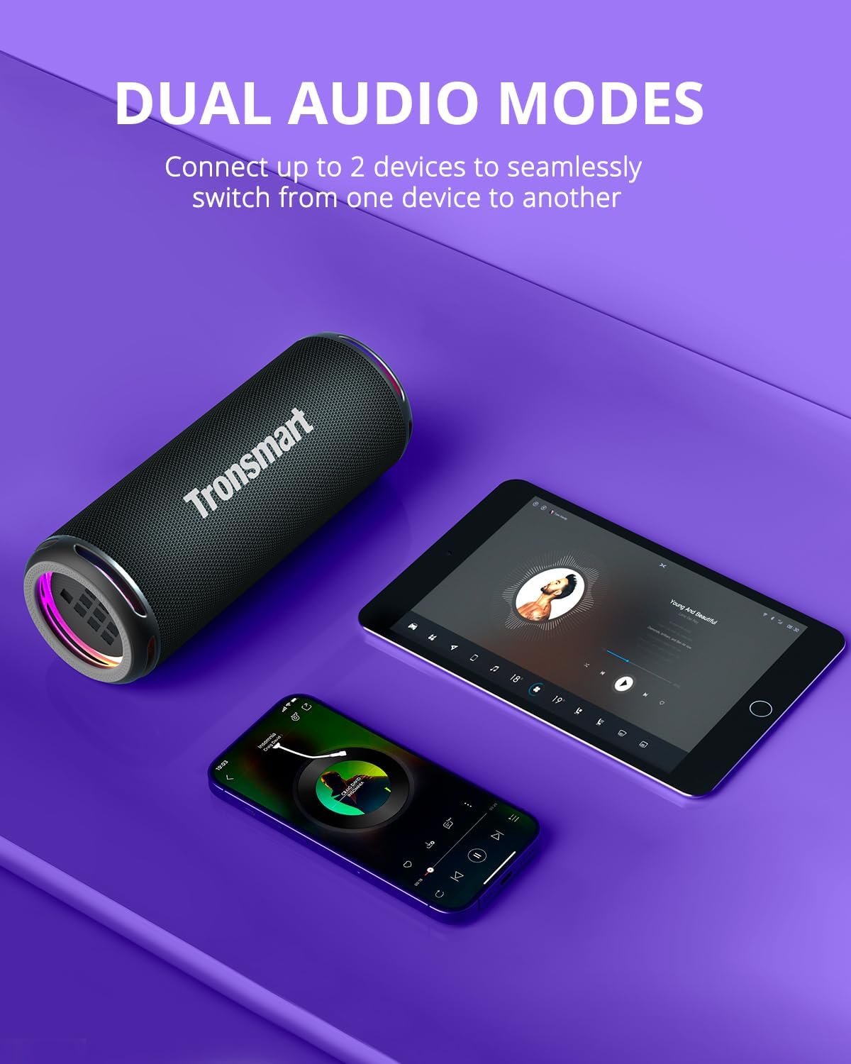 Tronsmart T7 Lite 24W Portable Bluetooth Speaker, Enhanced Bass, Rainbow Light Show, 24H Playtime, IPX7 Waterproof, Wireless Stereo Pairing, Bluetooth 5.3, for Home Outdoor Travel (Black) - Image 8