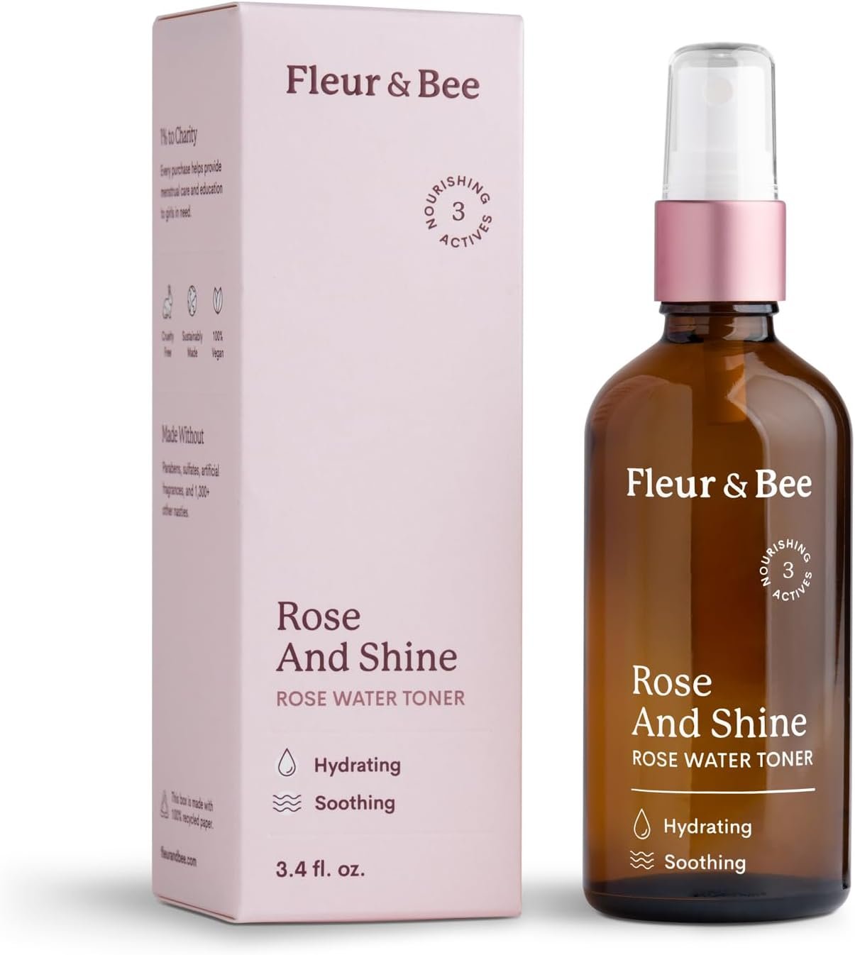 Rosewater Toner | 100% Vegan & Cruelty Free | Hydrating Rose Water Spray Mist | Alcohol Free | Refreshing Facial Toner for All Skin Types | Rose and Shine by Fleur & Bee - 3.4 fl oz - Image 2