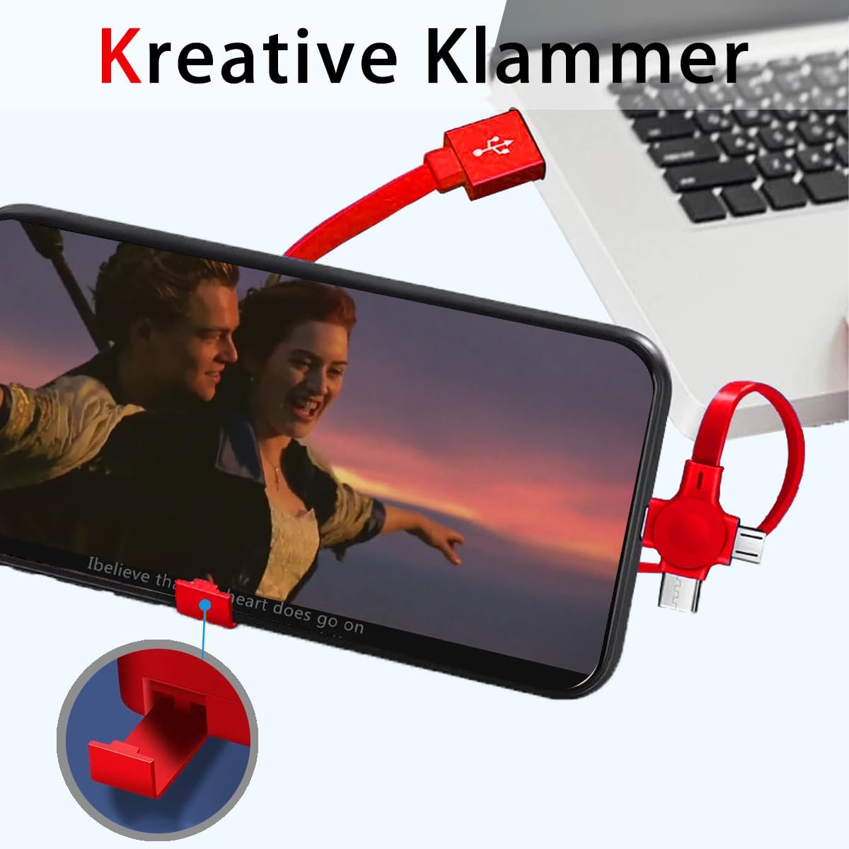 4 Pcs 3 in 1 Charging Cable, Three in one Retractable Multi Charging Cable with USB C(Type-C)/Micro USB, Phone Holder, Compatible with Phone/Android/Tablet (Red+Blue+Green+Black) - Image 7