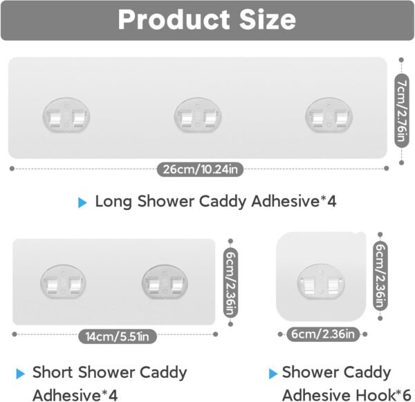 14 Pack Shower Caddy Adhesive Replacement, Transparent Strong Adhesive Hooks, No Drilling, Waterproof Wall Hooks for Shower Caddy, Bathroom Storage Shelves and Kitchen Racks - Image 3