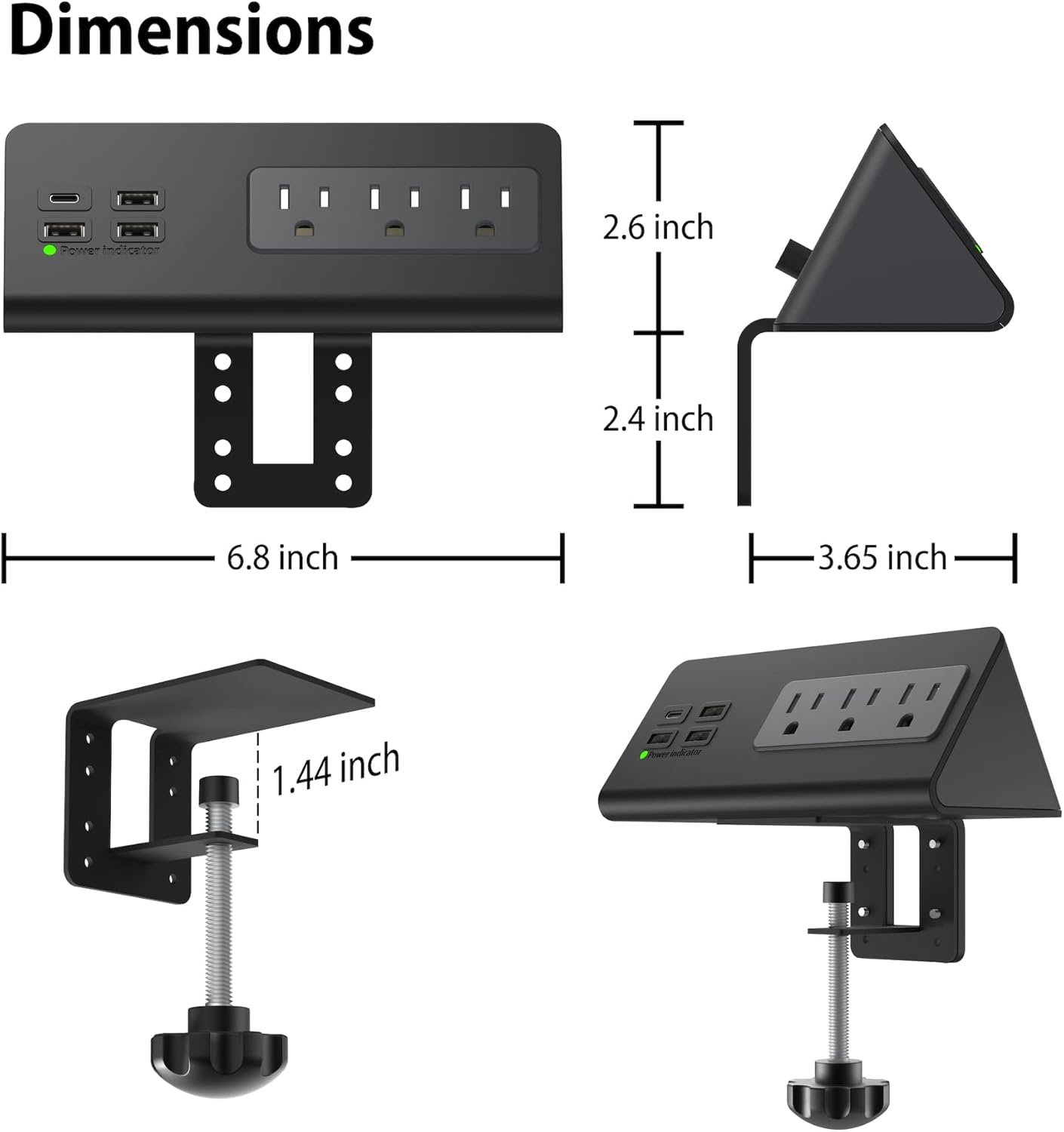 Nightstand Edge Mount Power Strip with USB-C Ports Tabletop Surge Protector Desk Clamp Power Sockets with 3 AC Outlets &4 Fast Charging USB Ports for Home Office Hotel and Dormitory - Image 6