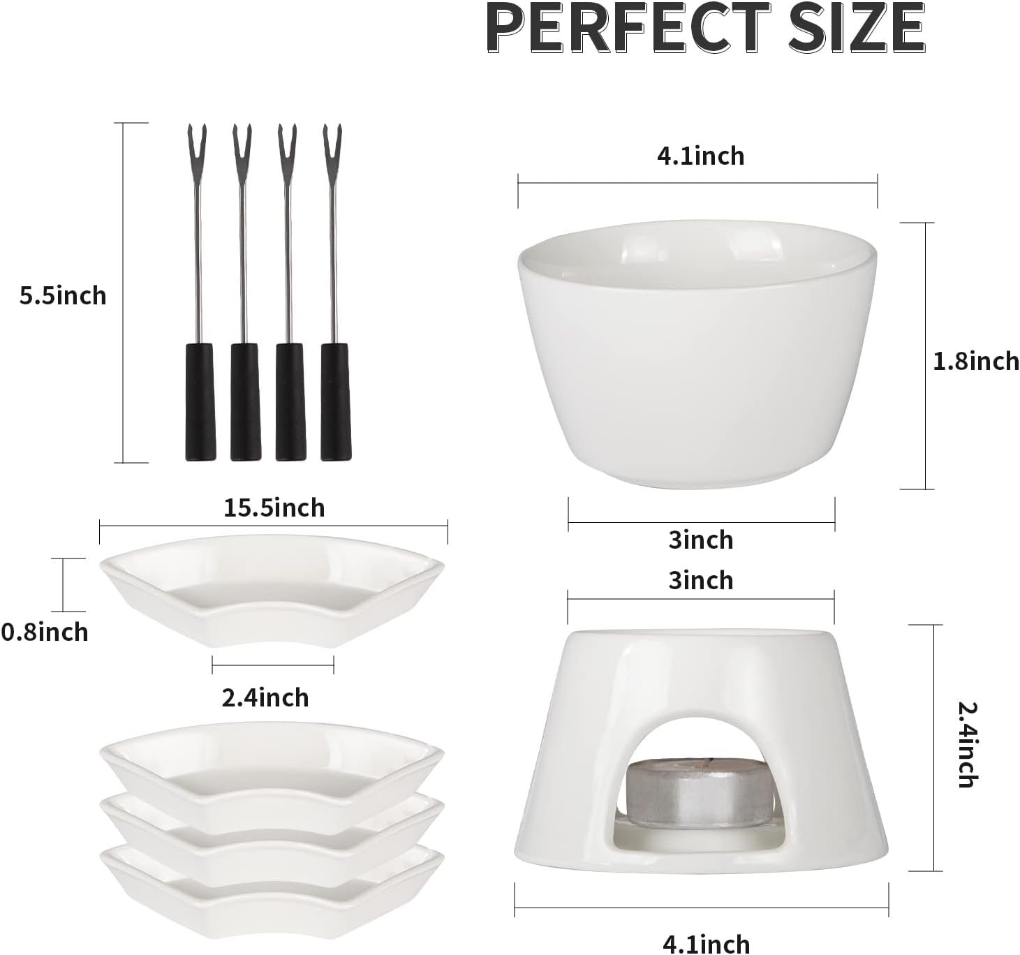 Fondue Pot Set with 4 Dipping Bowls and 4 Forks Ceramic Butter Warmer Set, Use Tea Light Porcelain Melting Pot Heat for Cheese, Chocolate and Tapas - Image 7