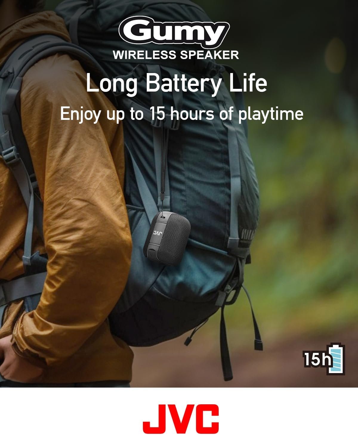 JVC Portable Gumy Wireless Speaker with Surround Sound, Bluetooth 5.3, Lightweight, TWS Capability, USB-C, up to 15-Hour Battery Life - SPSG1BTB (Black) - Image 3