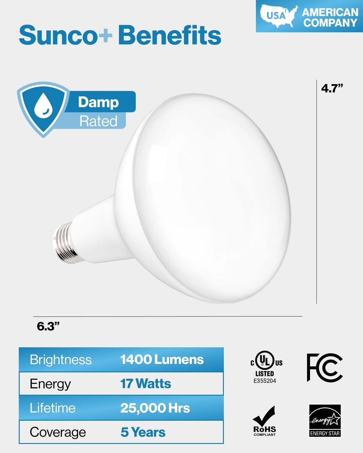 Sunco Lighting - 4 Pack BR40 Light Bulbs, LED Indoor Flood Light, Dimmable, CRI94 2700K Soft White, 100W Equivalent 17W, 1400 Lumens, E26 Base, Indoor Home Recessed Can Lights, High Lumens - UL - Image 8