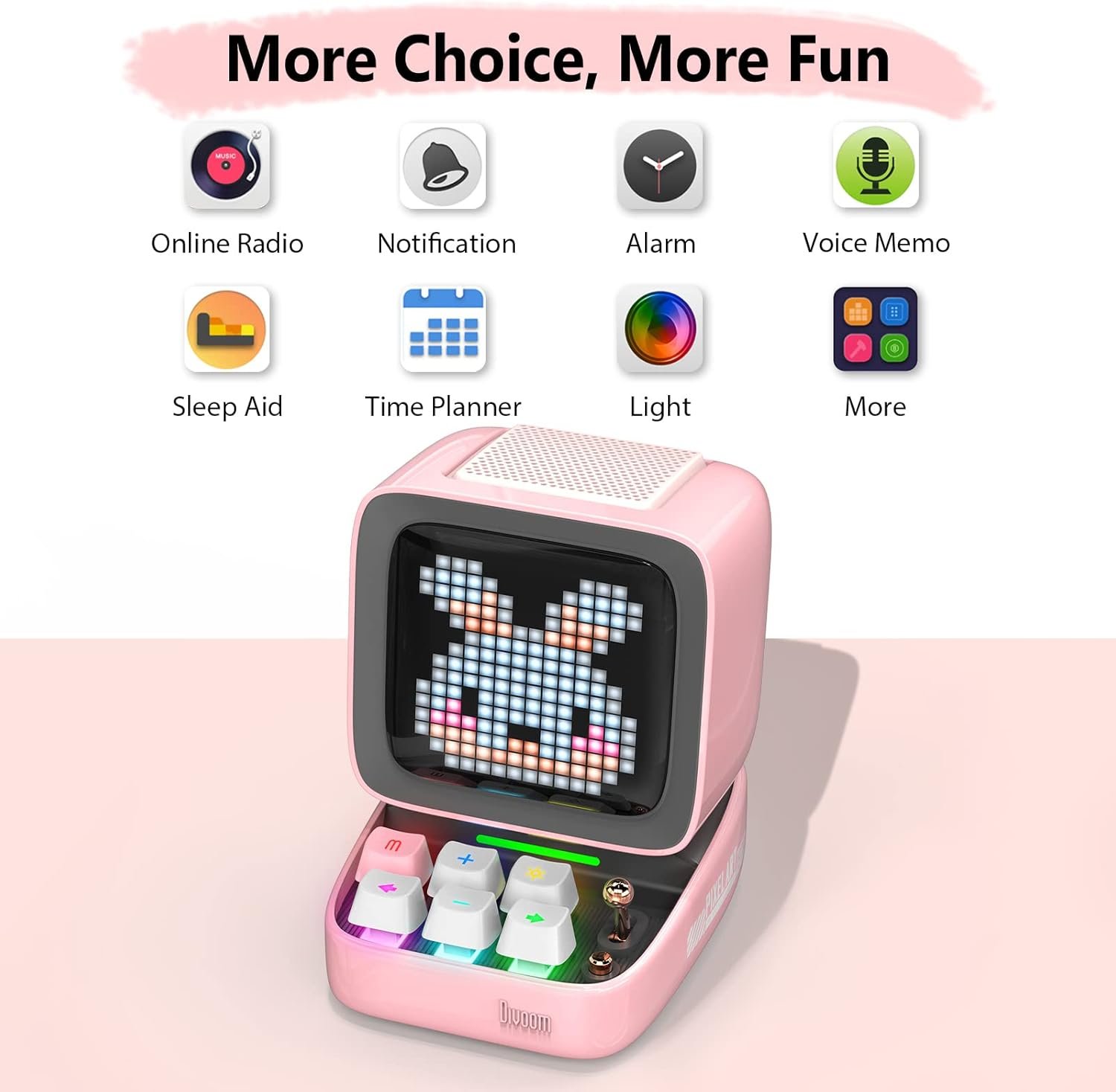 Divoom Ditoo Retro Pixel Art Game Bluetooth Speaker with 16X16 LED App Controlled Front Screen (Pink) - Image 4