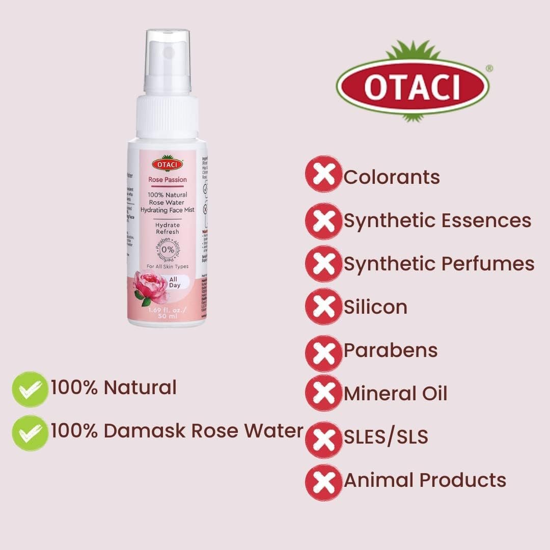 Otaci Rose Passion 100% Natural Rose Water Hydrating Face Mist, Spray Rosewater Face Mist Facial Hydrating Natural Skin - Travel Size - Image 3