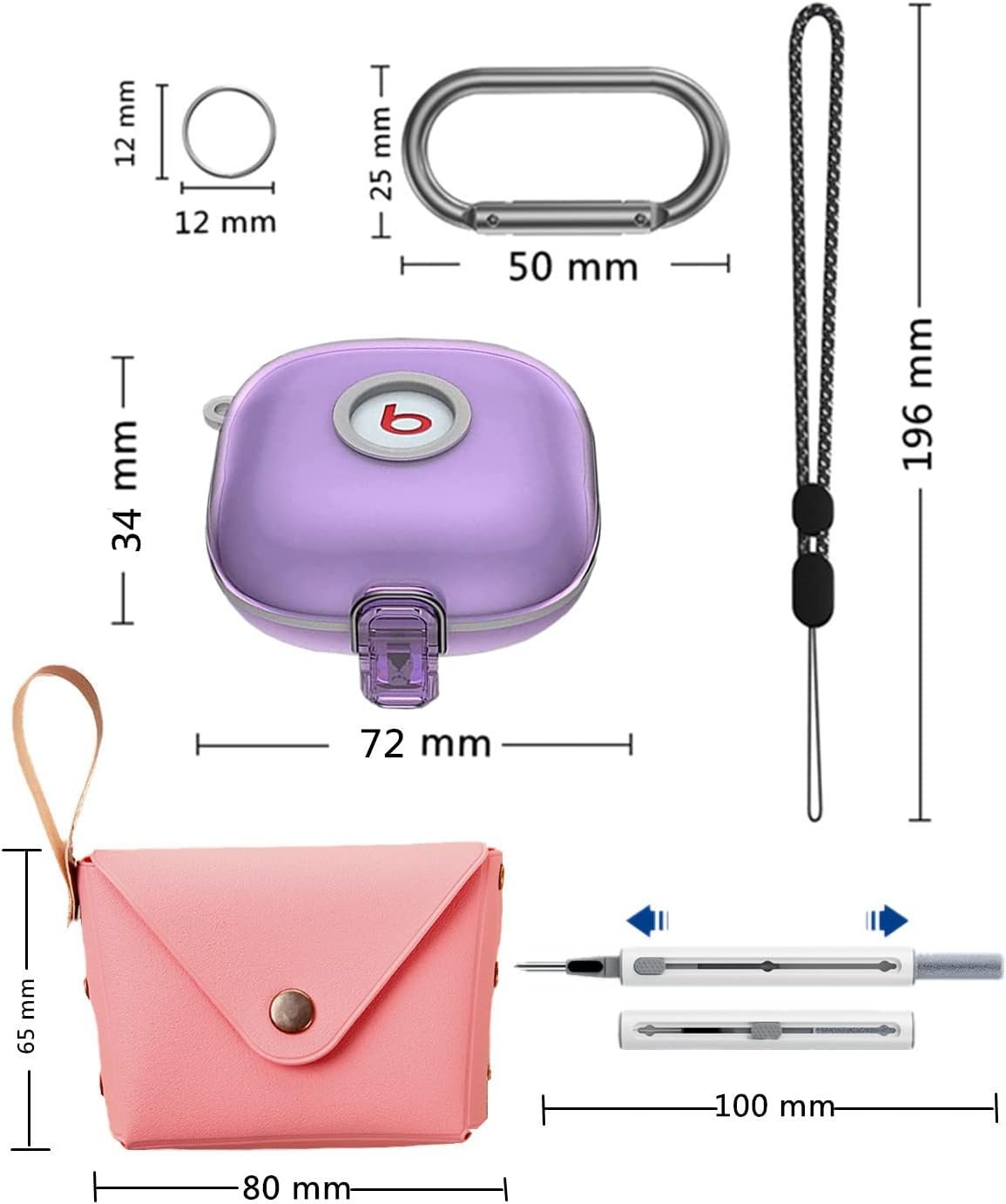 Case for Beats Fit Pro Cover with Secure Lock, Clear Soft TPU Shockproof Protective Cover for FitPro with Lanyard/Keychain/Coin Purse/Cleaning kit for Fit Pro Earbuds Charging Case Women (Purple) - Image 7