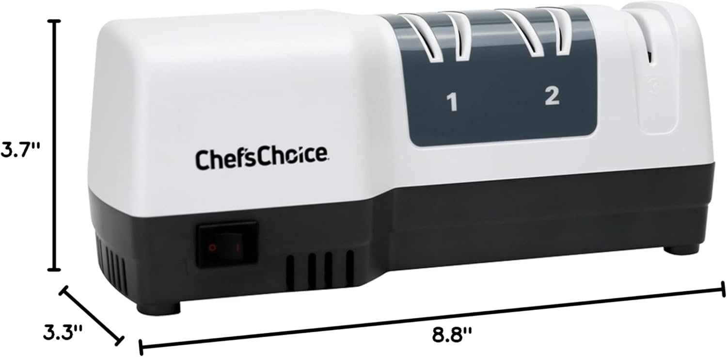 Chef'sChoice Hybrid Knife Diamond Abrasives, Combines Electric and Manual Sharpening for 20 Degree Straight Edge and Serrated Knives, 3-Stage, White - Image 9