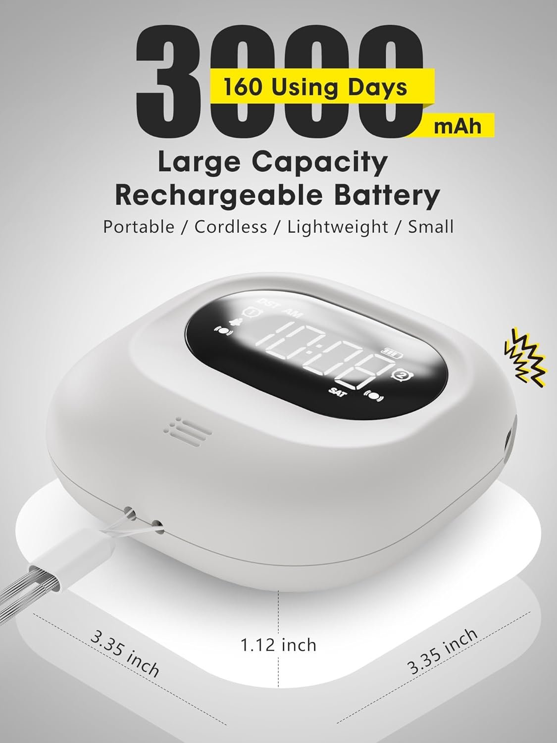 Vibrating Alarm Clock for Heavy Sleepers Adults Kids, Rechargeable Battery Powered Bed Shaker Under Pillow for Hearing Impaired/Deaf, Loud Dual Alarms for Bedrooms Travel, Portable Digital Clock, DST - Image 3