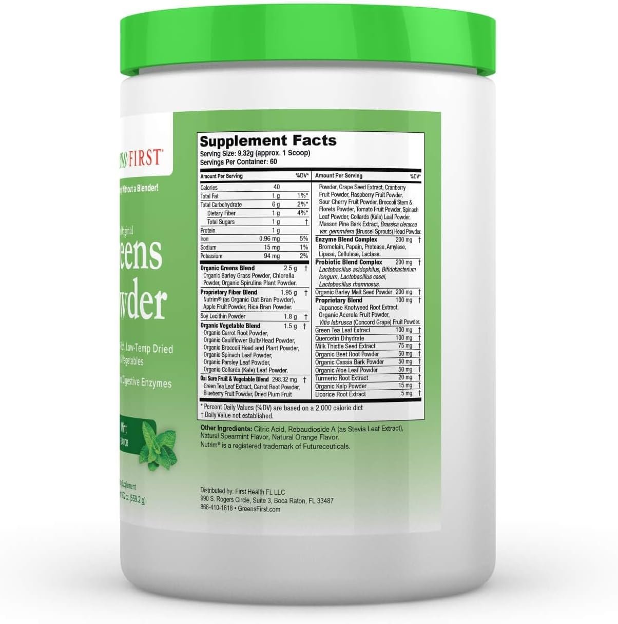 Greens First - Mint - 60 Servings - Greens Powder Superfood, 49 Organic Fruit & Vegetable Superfoods, Antioxidant Juice Smoothie Mix Supplement, Dairy Free, Vegan & Non-GMO - 19.72 oz - Image 8