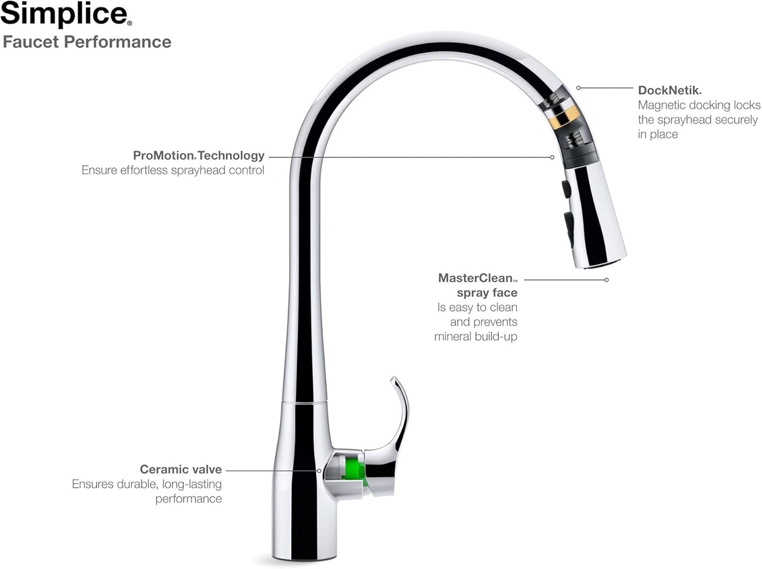 KOHLER 596-VS Simplice Pull Down Kitchen Faucet, 3-Spray Faucet, Kitchen Sink Faucet with Pull Down Sprayer, Vibrant Stainless, High Arch - Image 8