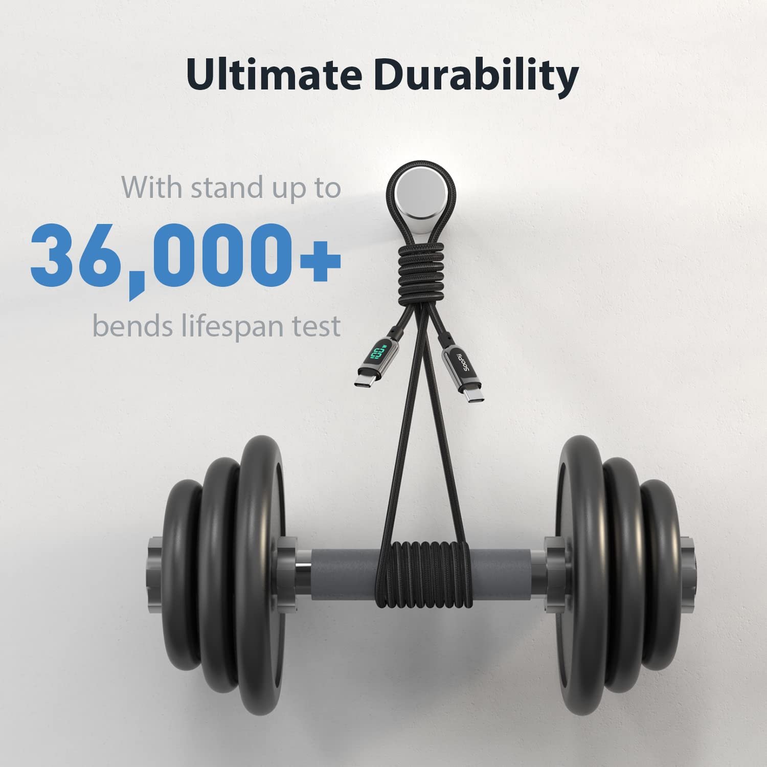 SOOPII 100W 4ft USB C to USB C Cable Fast Charge, Nylon Braided Cable with LED Display for lPhone 15/15 Pro/15 Plus/15 Pro Max,lPad Air,MacBook Pro,Galaxy S24/S23, Pixel, LG (Black) - Image 7