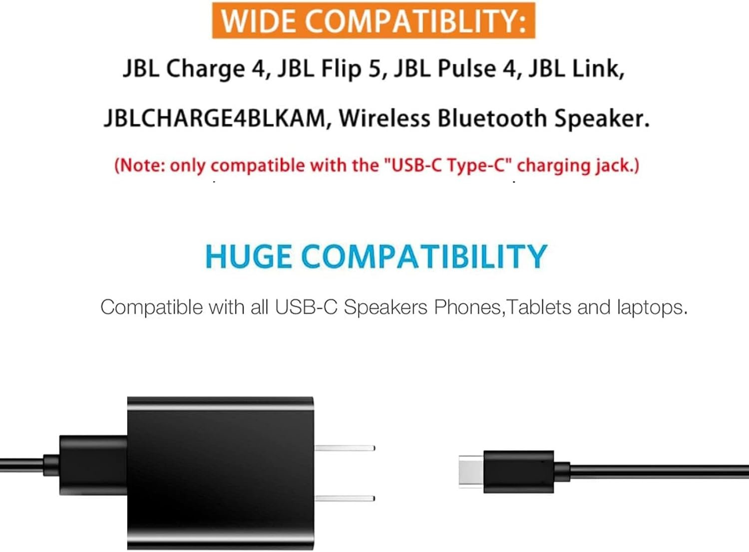 5ft USB Type C Wall Fast Charger Charging Cable Cord Fit for JBL GO 4 GO 3 Charge 5 Charge 4, JBL Flip 5 Flip 6, JBL Clip 4 Pulse 4 Pulse 5,JRPOP, Endurance Peak II Wireless Bluetooth Speakers Earbuds - Image 4