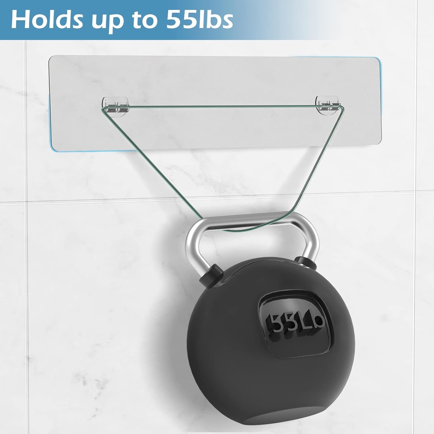 2 Pack Adhesive White Shower Caddy Organizer with Hooks, Rustproof No Drilling Wall Mounted Storage Shelf Rack for Inside Shower/Bathroom/Kitchen - Image 4