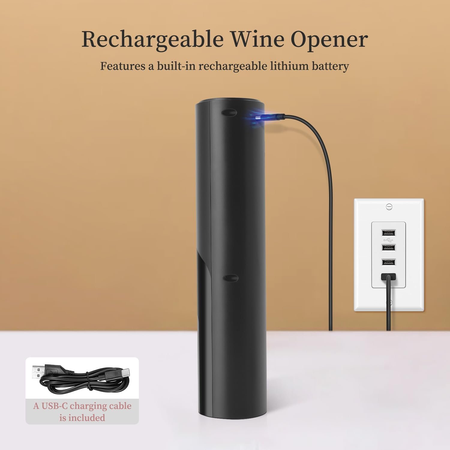 Electric Wine Opener Set, Rechargeable Wine Bottle Opener with Foil Cutter / 4 x Vacuum Stoppers/Premium Wine Aerator Pourer, Wine Corkscrew Remover, Automatic Wine Opener Gifts(Black) - Image 3
