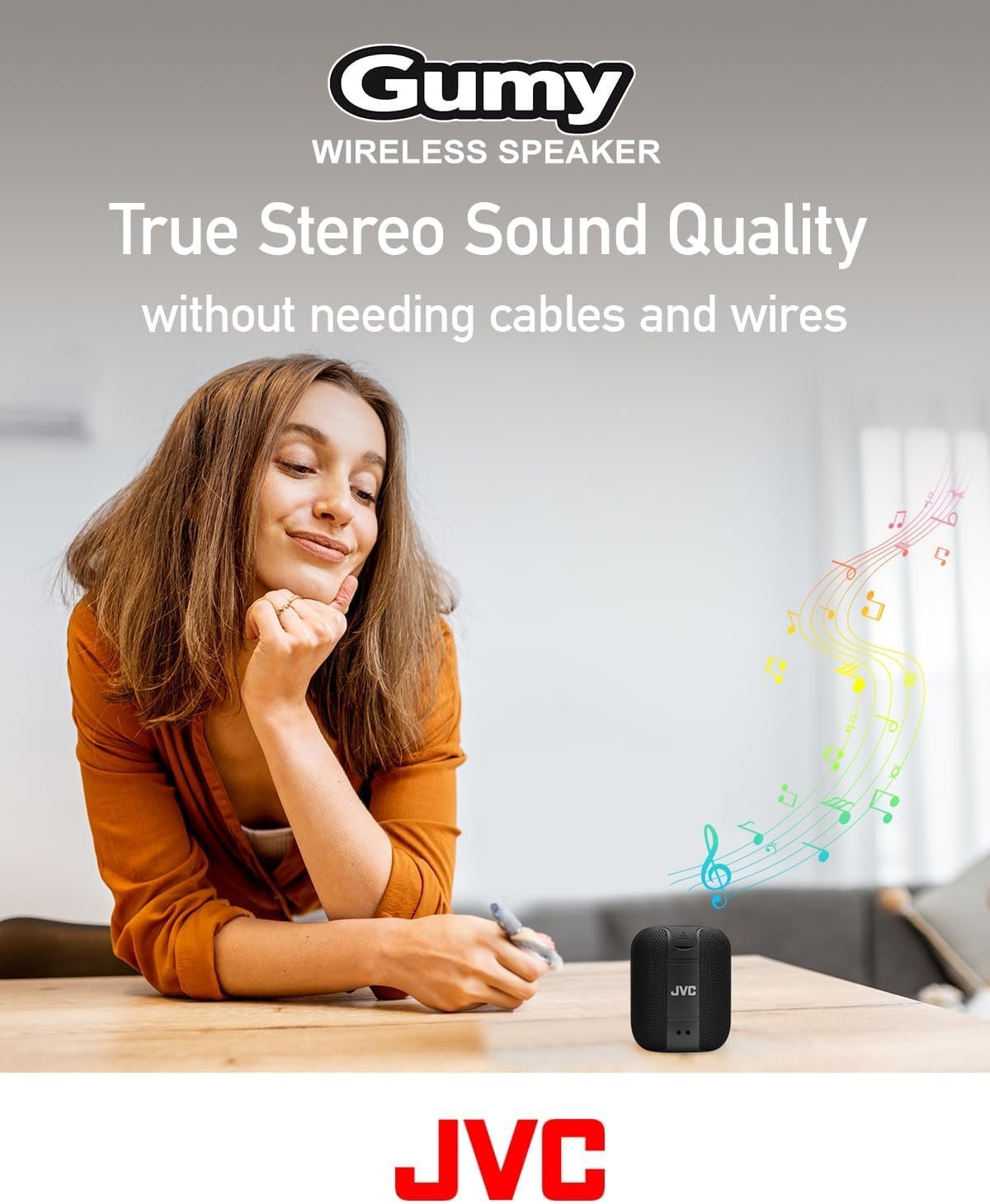 JVC Portable Gumy Wireless Speaker with Surround Sound, Bluetooth 5.3, Lightweight, TWS Capability, USB-C, up to 15-Hour Battery Life - SPSG1BTB (Black) - Image 8