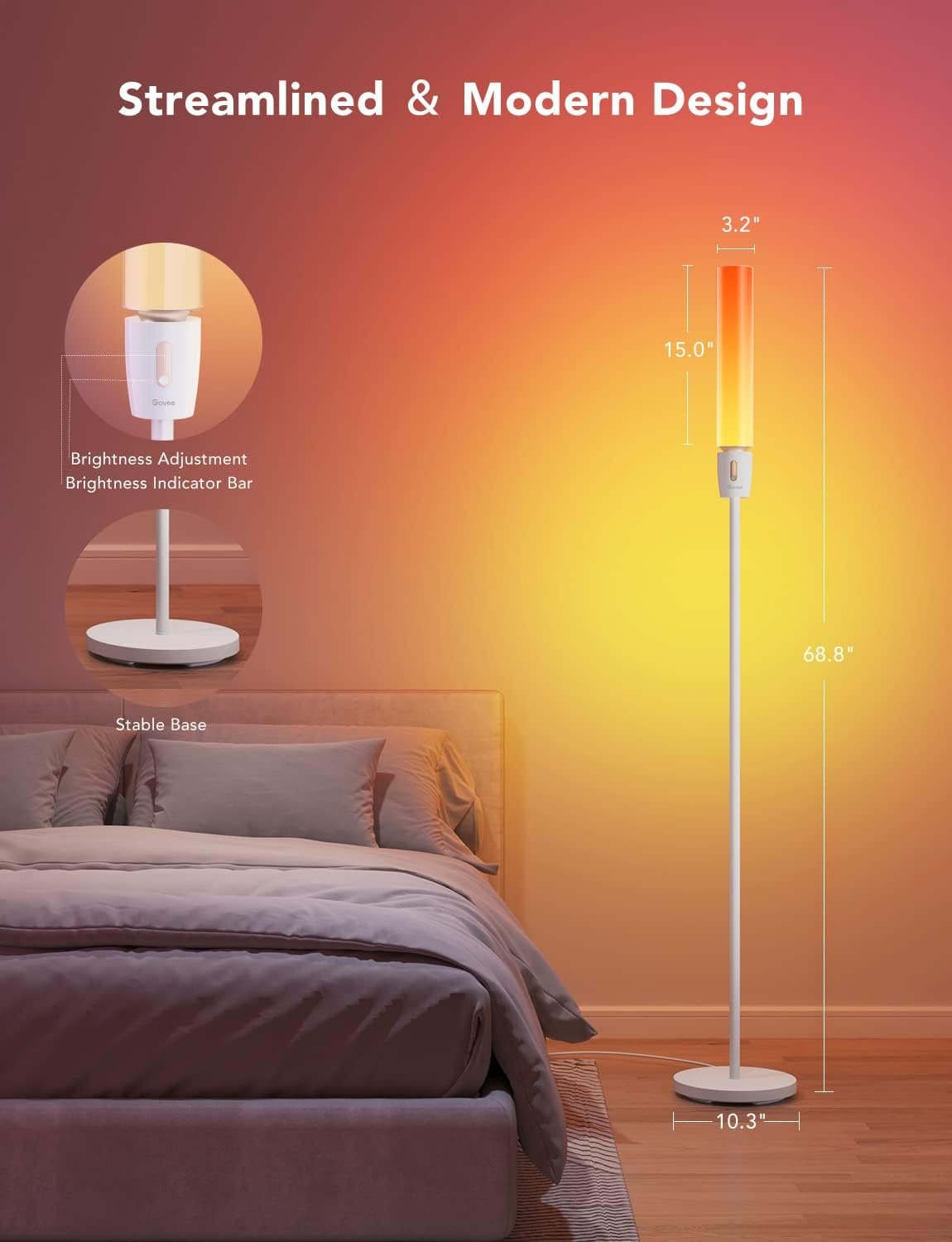 Govee RGBIC Cylinder Floor Lamp, LED Corner Floor Lamp with Wi-Fi App Control, Smart Lamp with 64+ Scenes, DIY Mode, Music Sync, 1500 Lumens Modern Lamp for Bedroom, Living Room - Image 6
