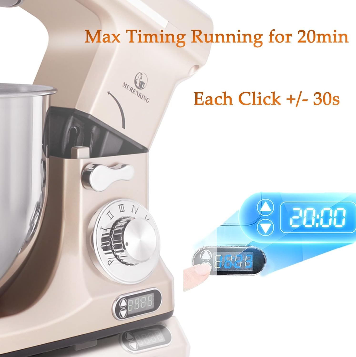 Professional Stand Mixer, 6-Qt with Timer, MK37 500W 6-Speed Tilt-Head Food Electric Mixer Kitchen Machine,Plastic (Champagne) - Image 3