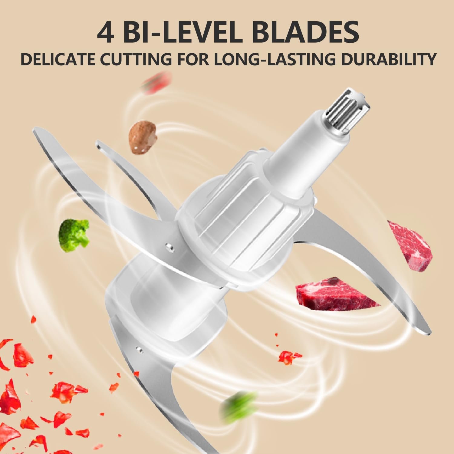 Food Processor- Electric Meat Grinder and Food Chopper With 2 Bowls (8 Cup+ 8 Cup) with Powerful 300W Copper Motor- Includes 2 Sets of Bi-Level Blades for Meat Vegetables Fruits and Baby Food (Blue) - Image 5