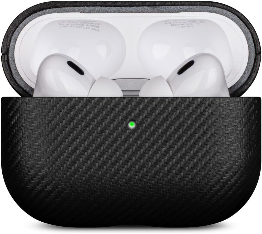 LOPIE AirPods Pro Case Cover (Not for AirPods Pro 2nd Gen), Handmade AirPods Pro 1st Generation Case Protective Cover, Carbon Fiber Style Vegan Leather Case for Men/Women - Black - Image 2