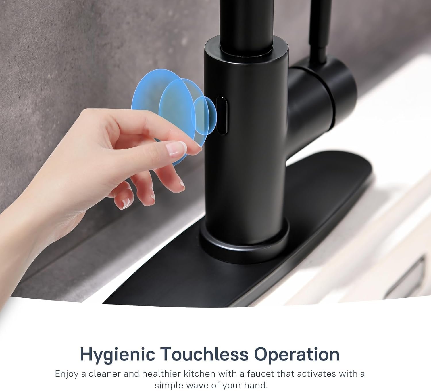 Arofa Black Touchless Kitchen Faucet with Pull Down Sprayer, Smart Motion Sensor Kitchen Sink Faucet, Stainless Steel Single Handle Kitchen Faucet, Matte Black - Image 3