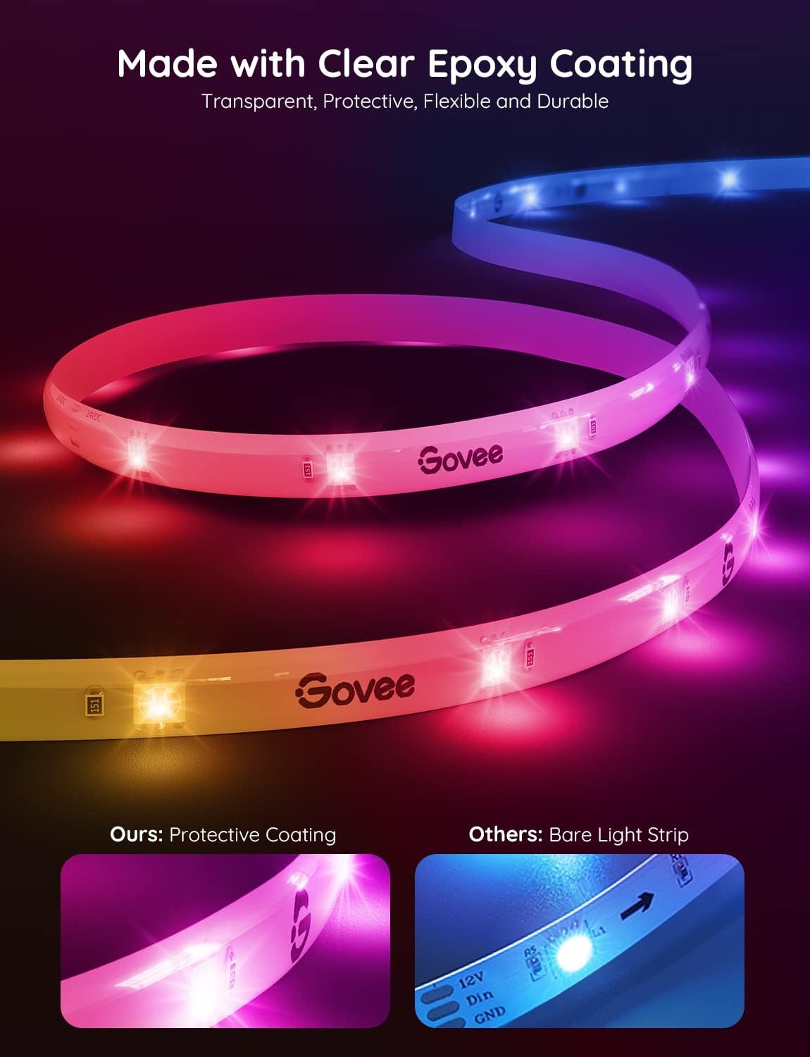 Govee 65.6ft RGBIC LED Strip Lights for Bedroom, Smart LED Strip Lights Alexa Compatible, DIY Multiple Colors on One Line, Color Changing LED Lights Music Sync, Easter Decor, 2 Rolls of 32.8ft - Image 4