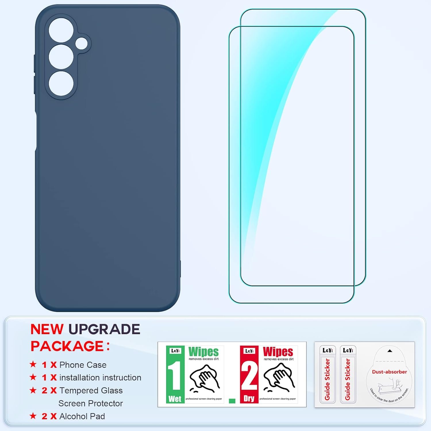 LeYi for Samsung A14 5G Case: Galaxy A14 Case with 2 Pack Tempered Glass Screen Protector for Women Men, Liquid Silicone Slim Silky-Soft Protective Phone Case Galaxy A14 5G, Blue - Image 9