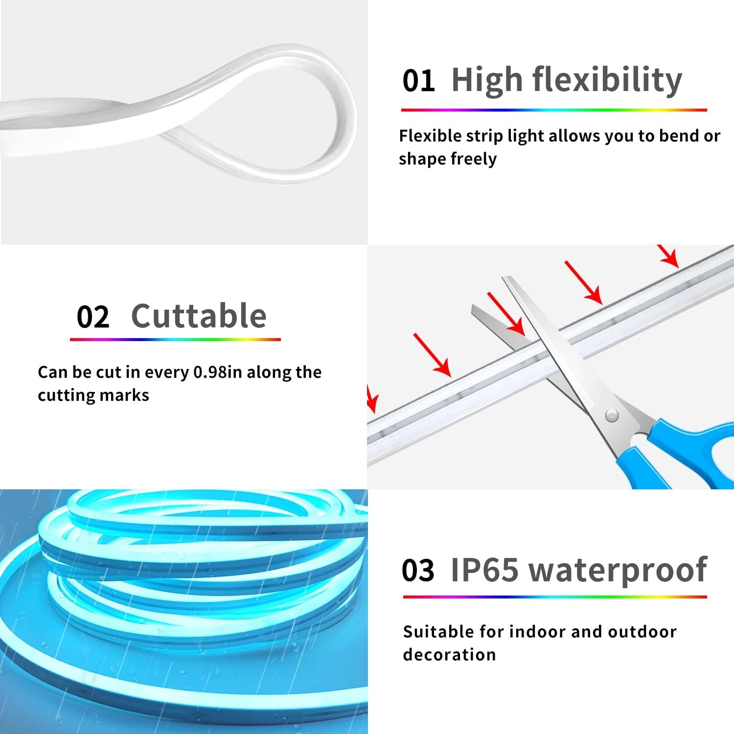 50ft RGB LED neon Rope Lights LED neon Strip Lights with Remote Control/APP Control IP65 24V Waterproof Flexible Neon LED Strip Lights,Led Lights for Bedroom Room Outdoors Decor - Image 7