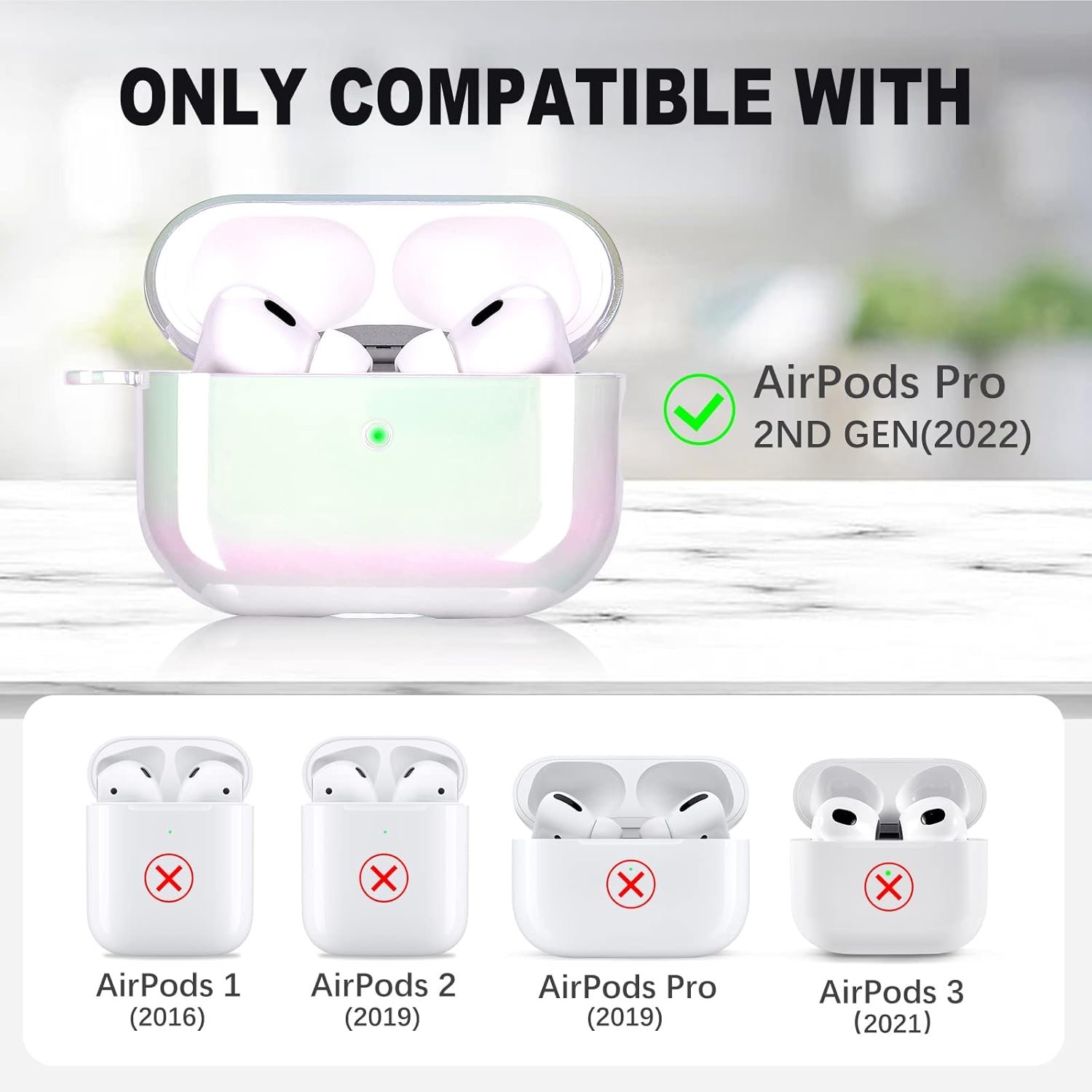 AIRSPO AirPods Pro 2nd Generation Case Cover Clear Lasher Hard PC Protective Case Colorful AirPod Pro 2 Cover Skin Compatible with Apple AirPods Pro 2 with Keychain (Glittery White) - Image 3