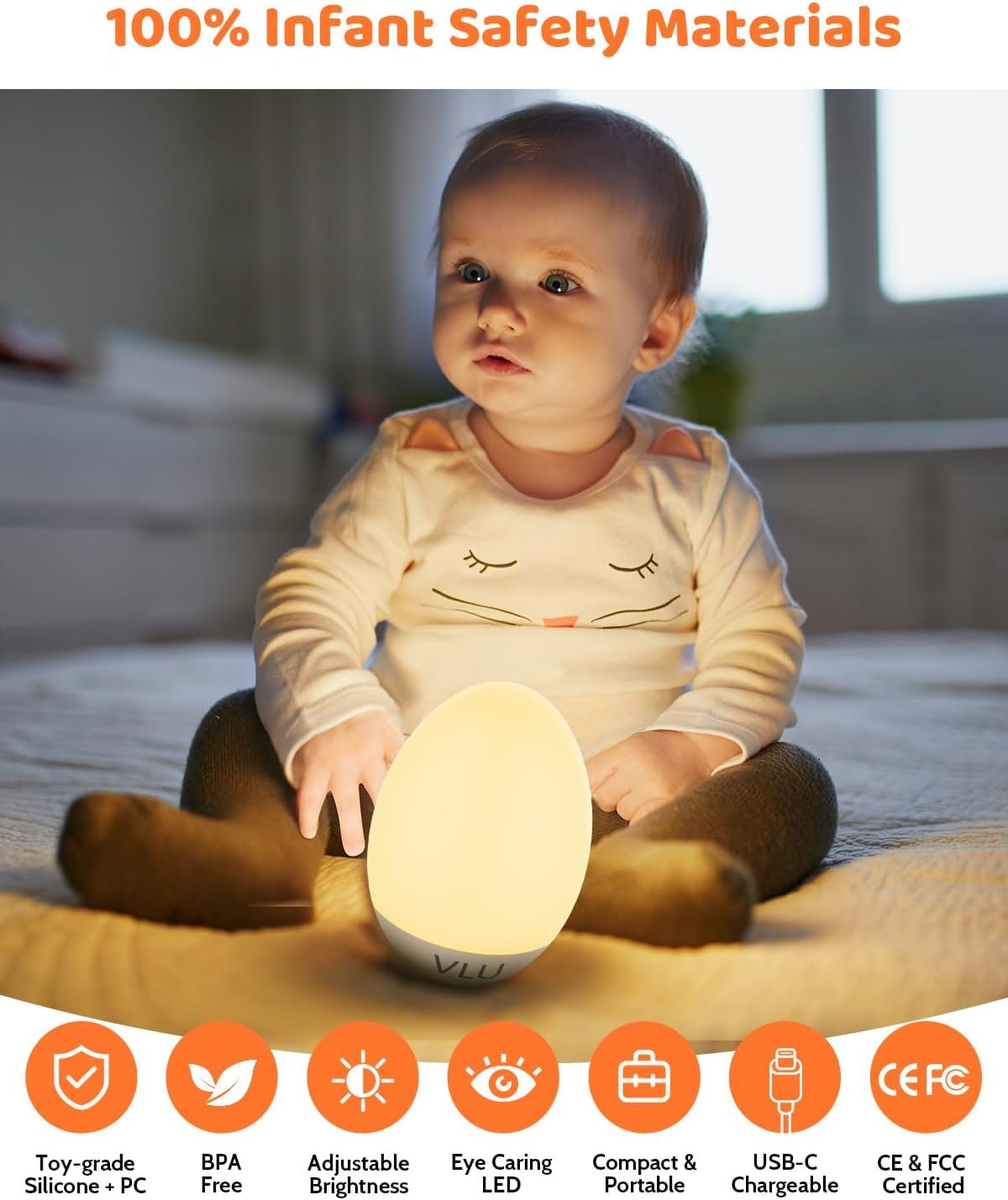 VLU Night Light for Kids, LED Night Light, Dimmable & Rechargeable Night Light with Multi-Color & Tumbler, Egg Night Light for Baby Nursery & Breastfeeding, Eye Caring - Image 5