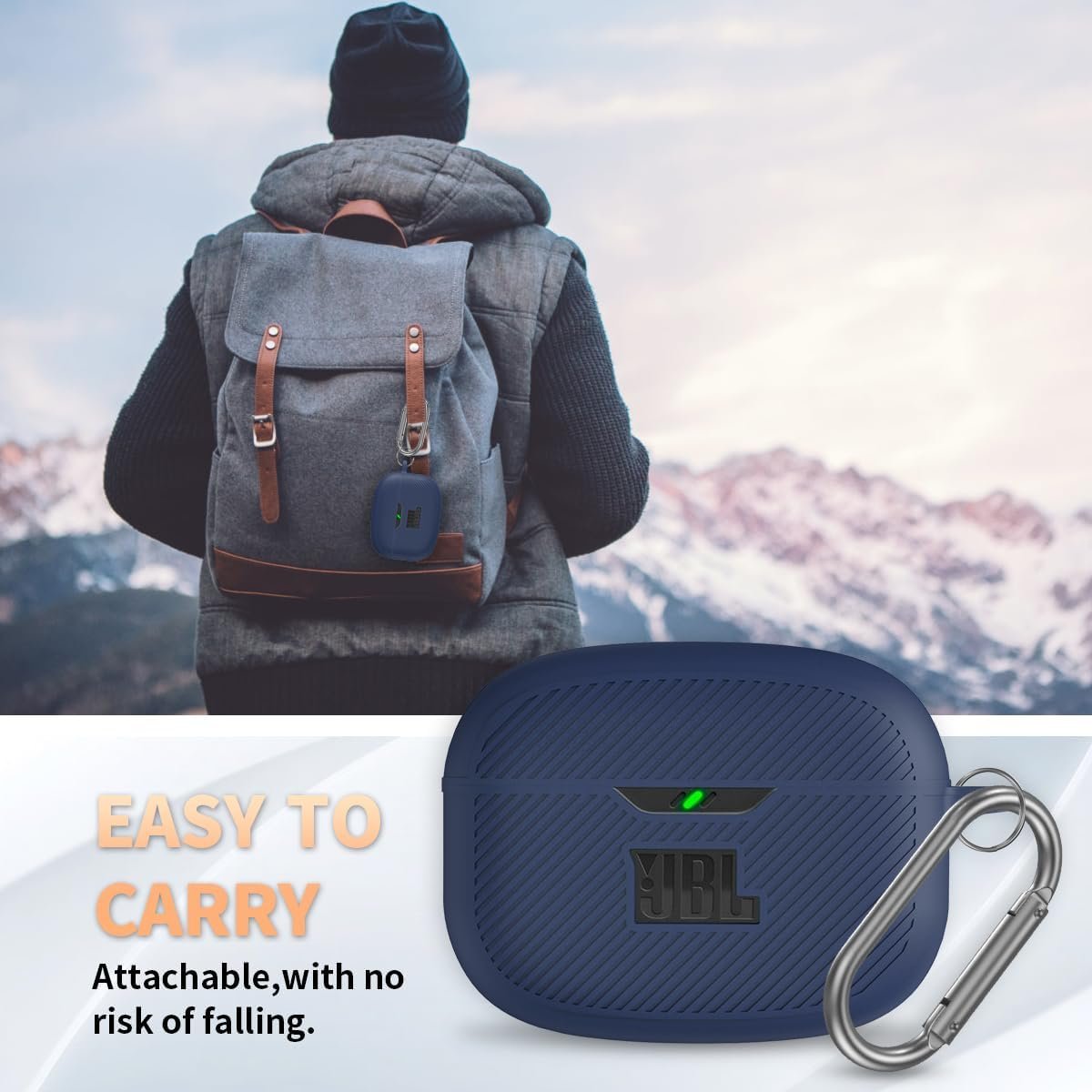 for JBL Vibe 200TWS/JBL Vibe Beam Case Cover, Silicone Protective Shock Cover Compatible with JBL Vibe 200TWS & JBL Vibe Beam True Wireless Headphones Charging Case with Carabiner(Blue) - Image 7