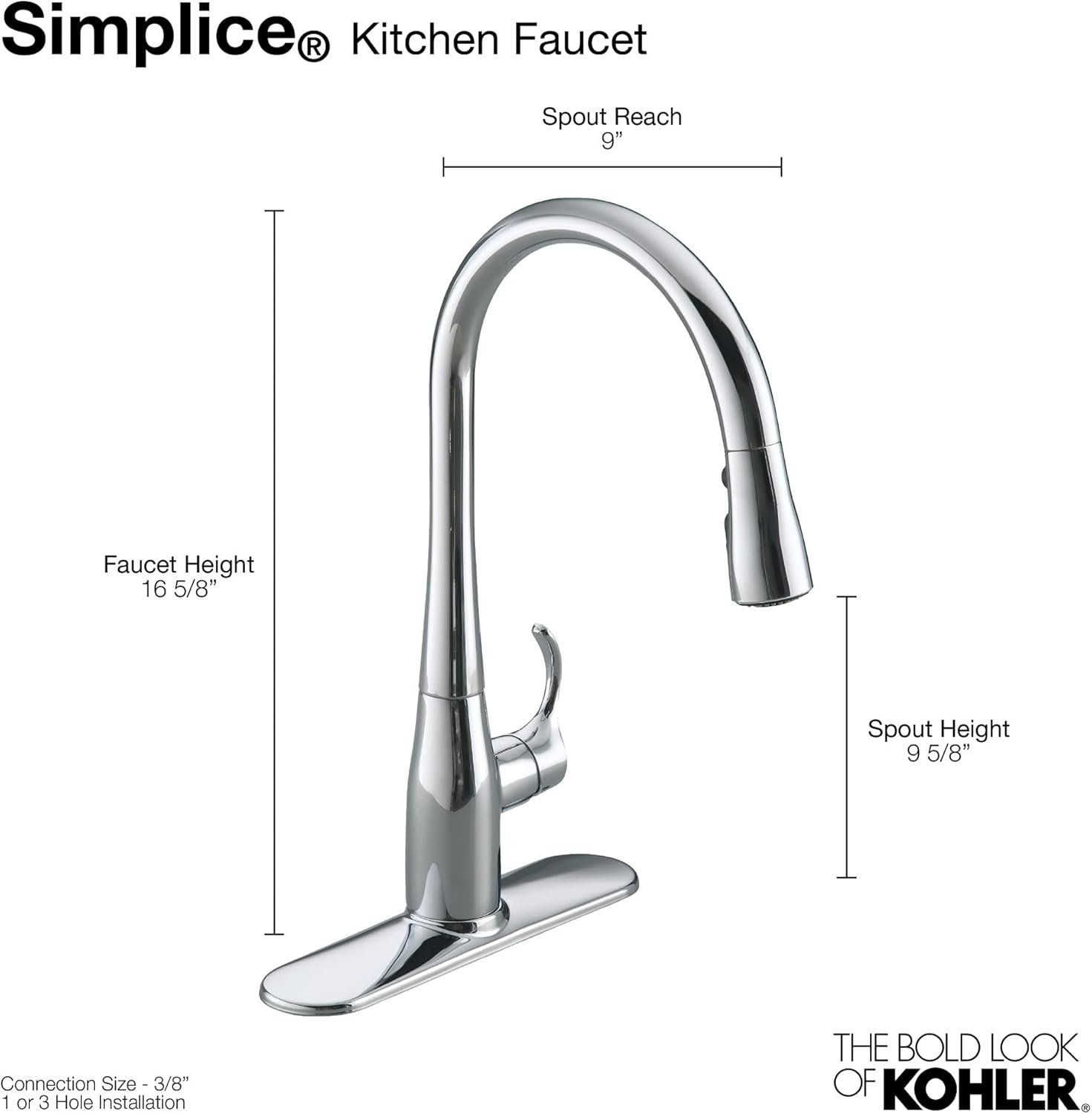 KOHLER 596-VS Simplice Pull Down Kitchen Faucet, 3-Spray Faucet, Kitchen Sink Faucet with Pull Down Sprayer, Vibrant Stainless, High Arch - Image 7