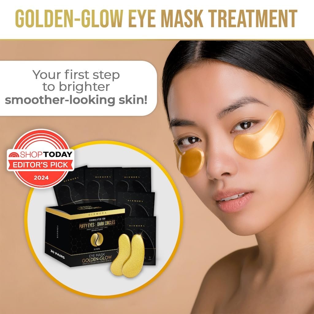 DERMORA Golden Glow Under Eye Patches (30 Pairs Eye Gels) - Rejuvenating Treatment for Dark Circles, Puffy Eyes, Refreshing, Revitalizing, Travel, Wrinkles - Image 3