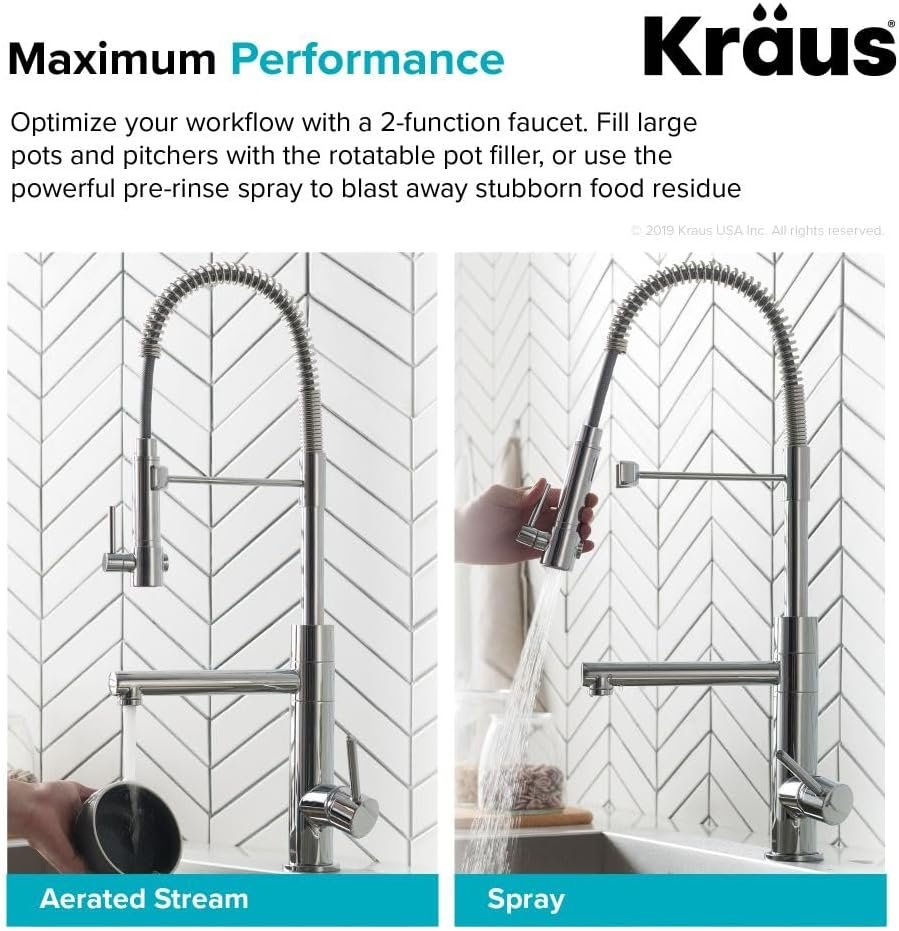 KRAUS Artec Pro (1 st Gen) Commercial Style Pre-Rinse Single Handle Kitchen Faucet (No Pull Down) with Pot Filler in Matte Black/Black Stainless Steel, KPF-1603MBSB - Image 10