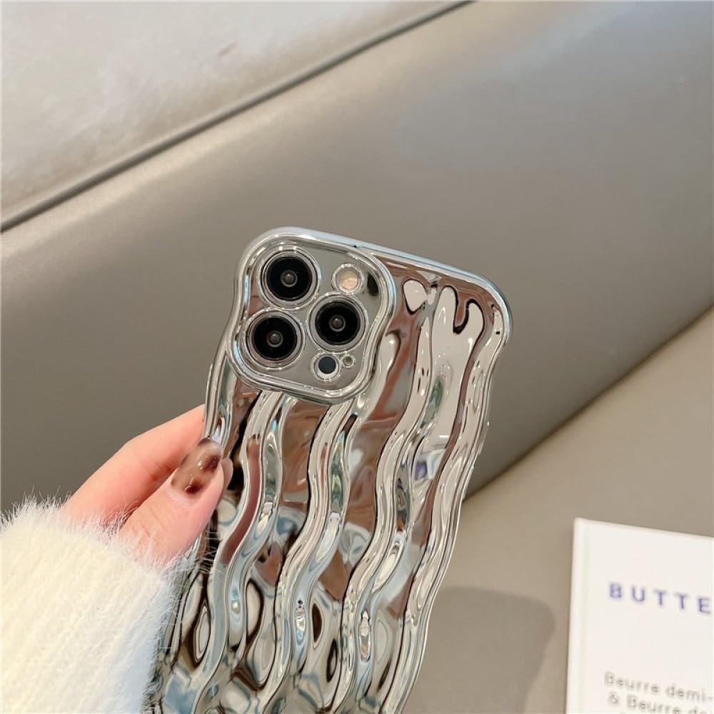 Luxury Electroplated Wavy Pattern Phone Case for iPhone 11 12 13 14 15 Pro Max Candy Bumper Soft Silicone Cases Cover,Silver,for iPhone 14Pro - Image 5