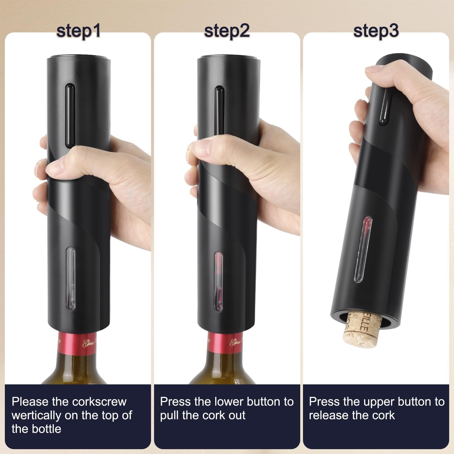 Electric Wine Opener Set, Rechargeable Wine Bottle Opener with Foil Cutter / 4 x Vacuum Stoppers/Premium Wine Aerator Pourer, Wine Corkscrew Remover, Automatic Wine Opener Gifts(Black) - Image 5
