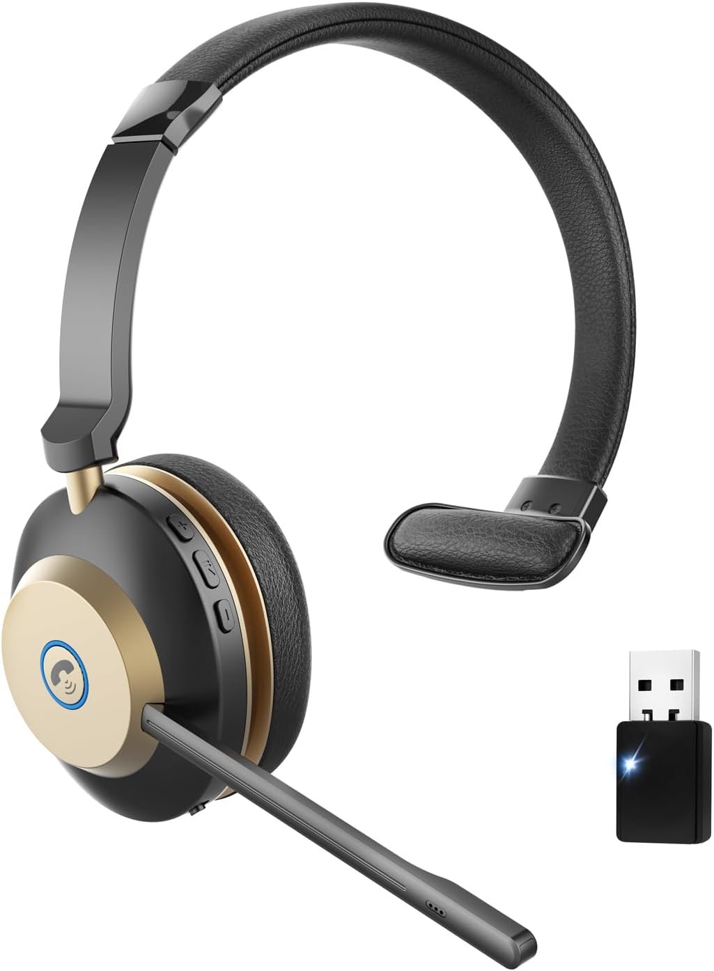 Wireless Headset, QCC V5.3 Bluetooth Headset with Mic Noise Canceling & USB Dongle, 45Hrs Talk Time Headset with Mute, Wireless Headset with Mic for Work /Office/Computer/Laptop/Call Center/Zoom/Teams - Image 2