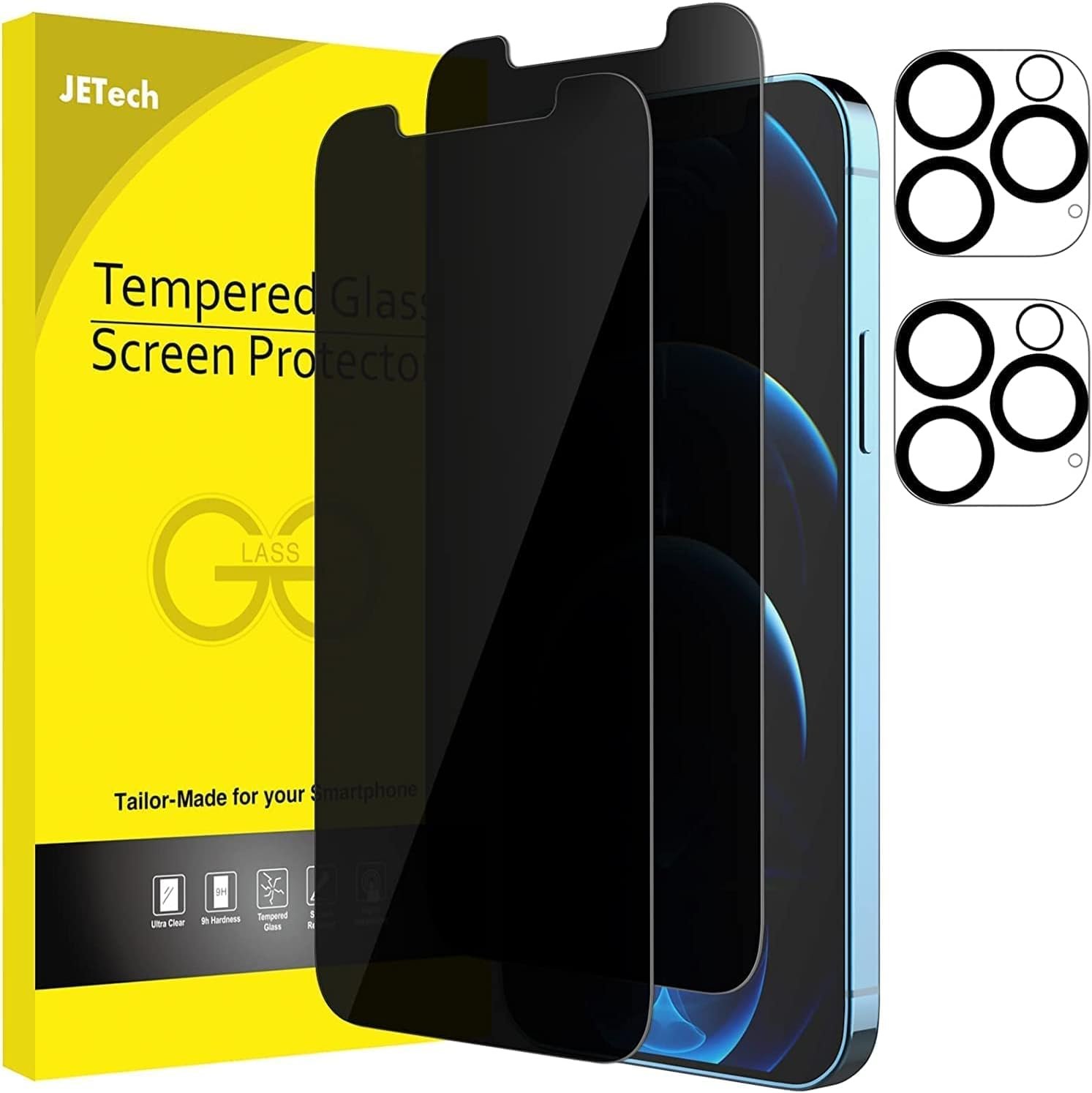 JETech Privacy Screen Protector for iPhone 12 Pro Max 6.7-Inch with Camera Lens Protector, Anti Spy Tempered Glass Film, 2-Pack Each - Image 2