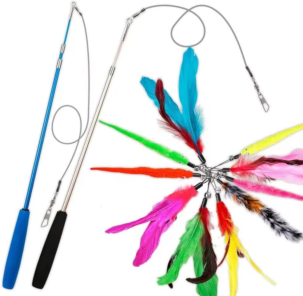 Cat Toys Feather Toy, 2PCS Retractable Wand and 10PCS Replacement Teaser with Bell Refills, Interactive Catcher and Funny Exercise for Kitten. - Image 7