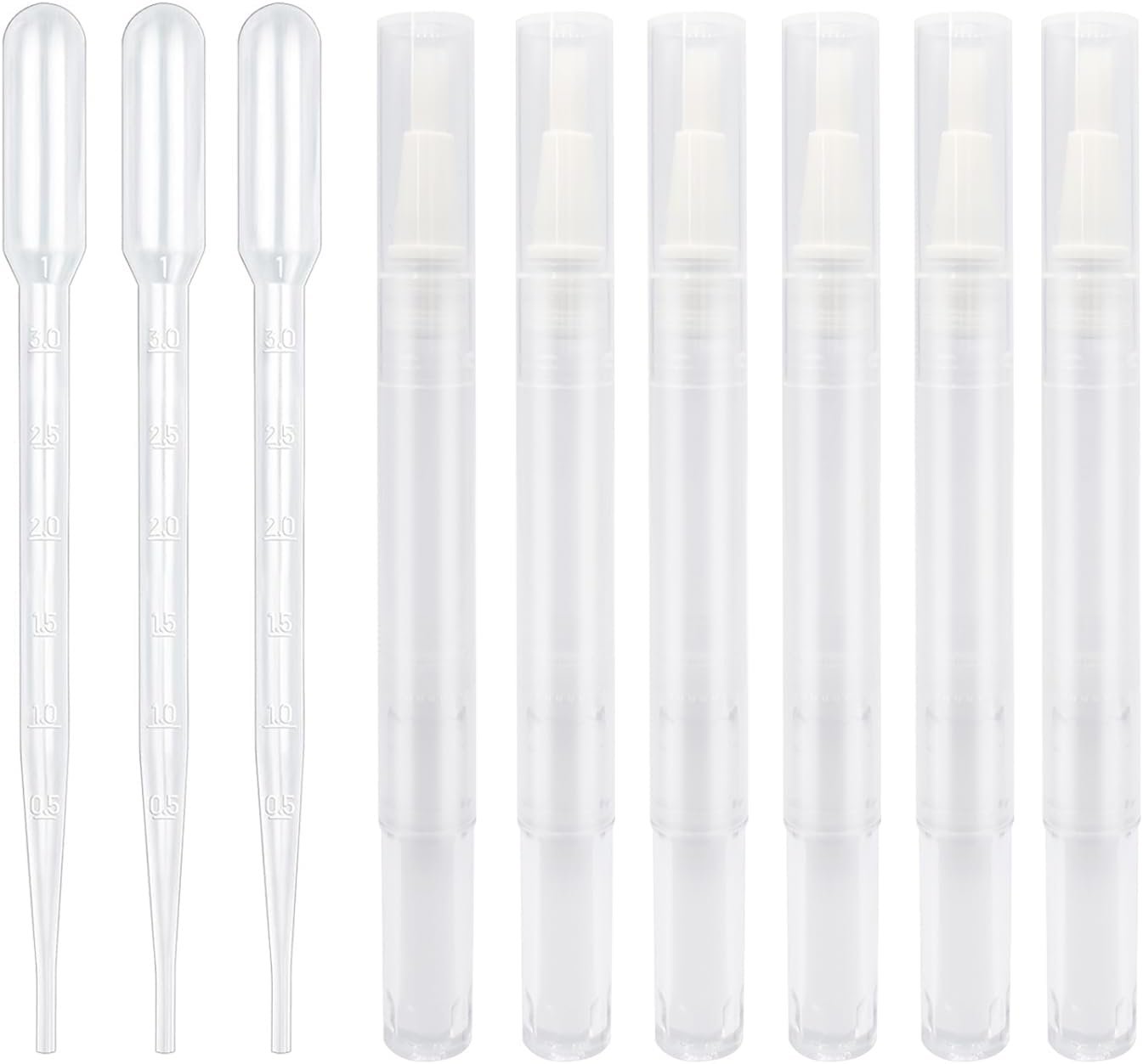 6pcs 3ml Empty Cuticle Oil Pen Tubes and 3pcs Pipettes, Clear Twist Nail Oil Pens with Brush Tip Cosmetic Container Applicators for Homemade Nail Oil, Lip Gloss, Eyelash Growth Liquid - Image 2