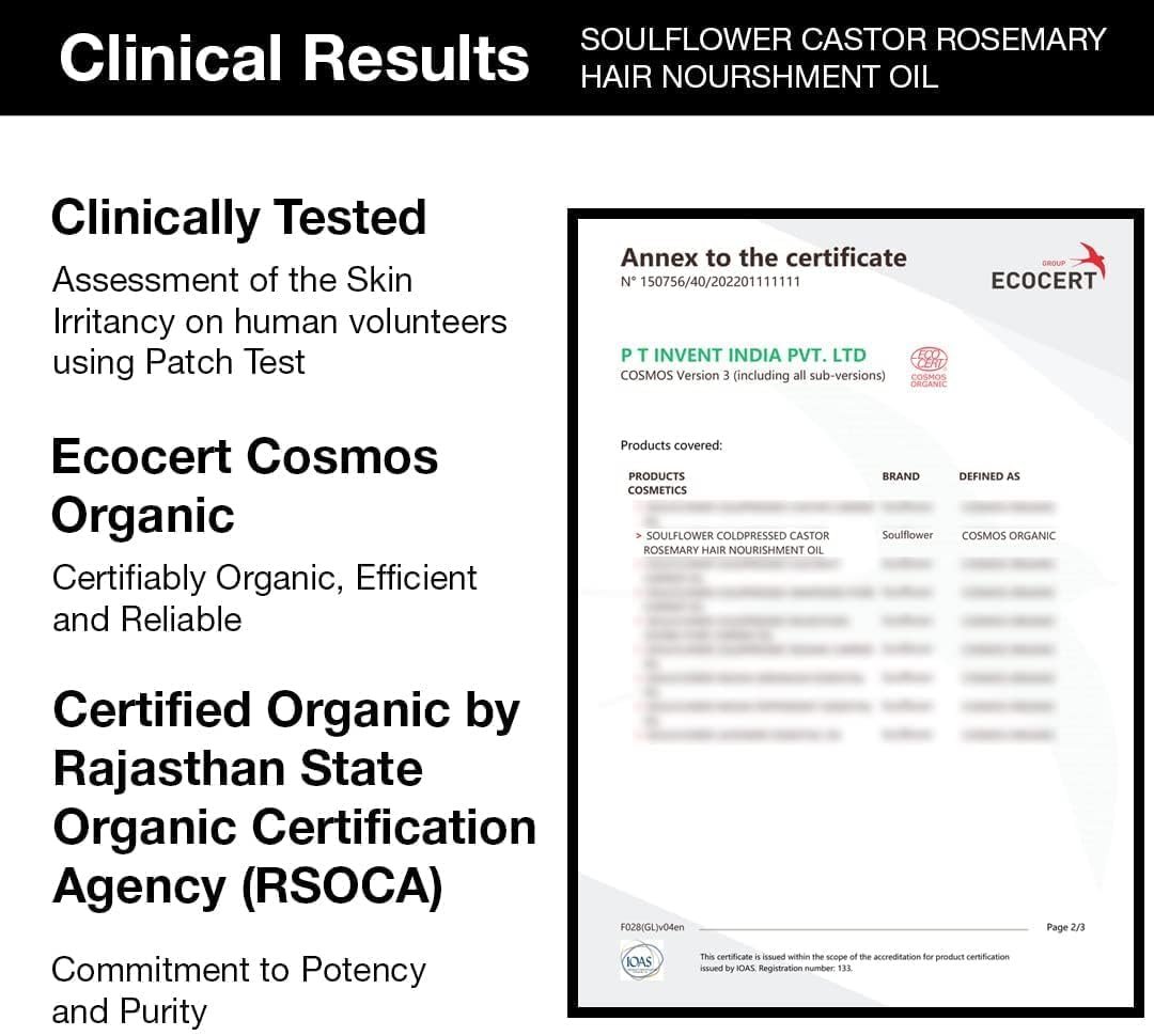 Soulflower Rosemary Castor Hair Oil for Hair Growth, Hairfall Control, For Dry, Damaged, Curly, Coily, Frizzy & Beard Hair - 100% Pure, Vegan, Organic Certified, 6.77 fl oz - Image 8