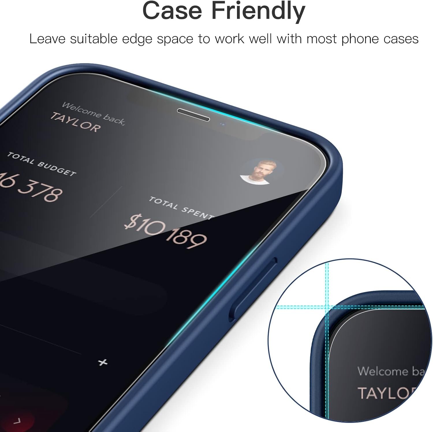 JETech Full Coverage Screen Protector for iPhone 12/12 Pro 6.1-Inch, 9H Tempered Glass Film Case-Friendly, HD Clear, 3-Pack - Image 8