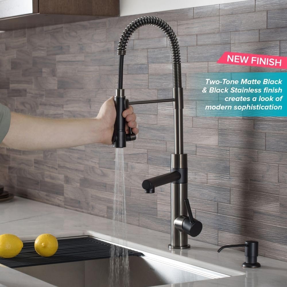 KRAUS Artec Pro (1 st Gen) Commercial Style Pre-Rinse Single Handle Kitchen Faucet (No Pull Down) with Pot Filler in Matte Black/Black Stainless Steel, KPF-1603MBSB - Image 4