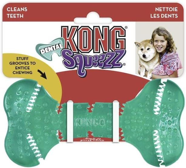 KONG Squeezz Dental Bone - Dog Toy for Cleaning Teeth - Flexible Chew Toy for Gentle & Mild Chewers - for Medium/Large Dogs - Image 4