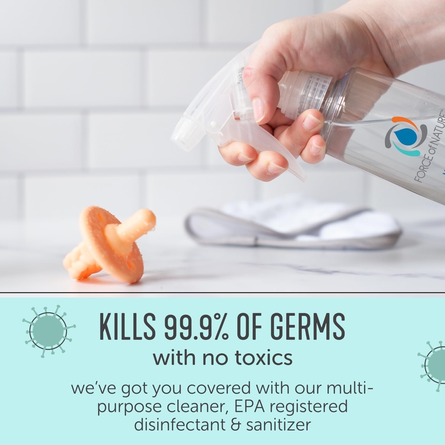 Force of Nature Multi-Purpose Cleaner, Disinfectant & Deodorizer Starter Kit - All Purpose Cleaning Spray with Reusable Bottle, 5 Refills - Eco-Friendly, Toxin-Free Cleaning Supplies - Image 3