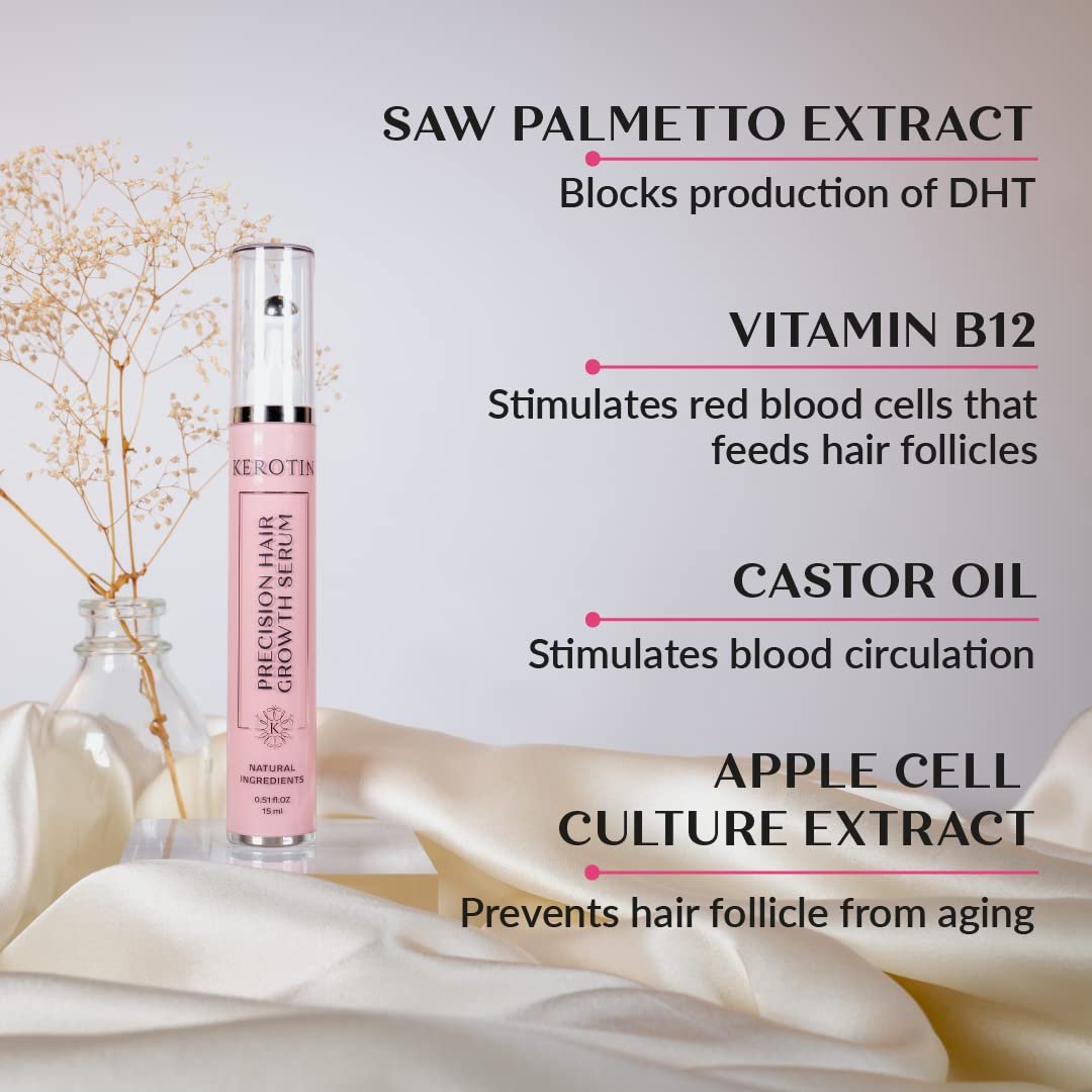 Kerotin Hair Growth Spot Treatment Serum - Visible Improvement in Hair Regrowth, Natural Follicle Hair Treatment - Contains Castor Oil, DHT blocker and Biotin - Made in the US, Cruelty Free - Image 5