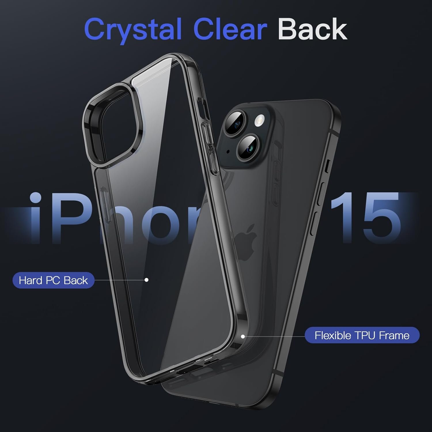 JETech Case for iPhone 15 6.1-Inch, Non-Yellowing Shockproof Phone Bumper Cover, Anti-Scratch Clear Back (Black) - Image 4