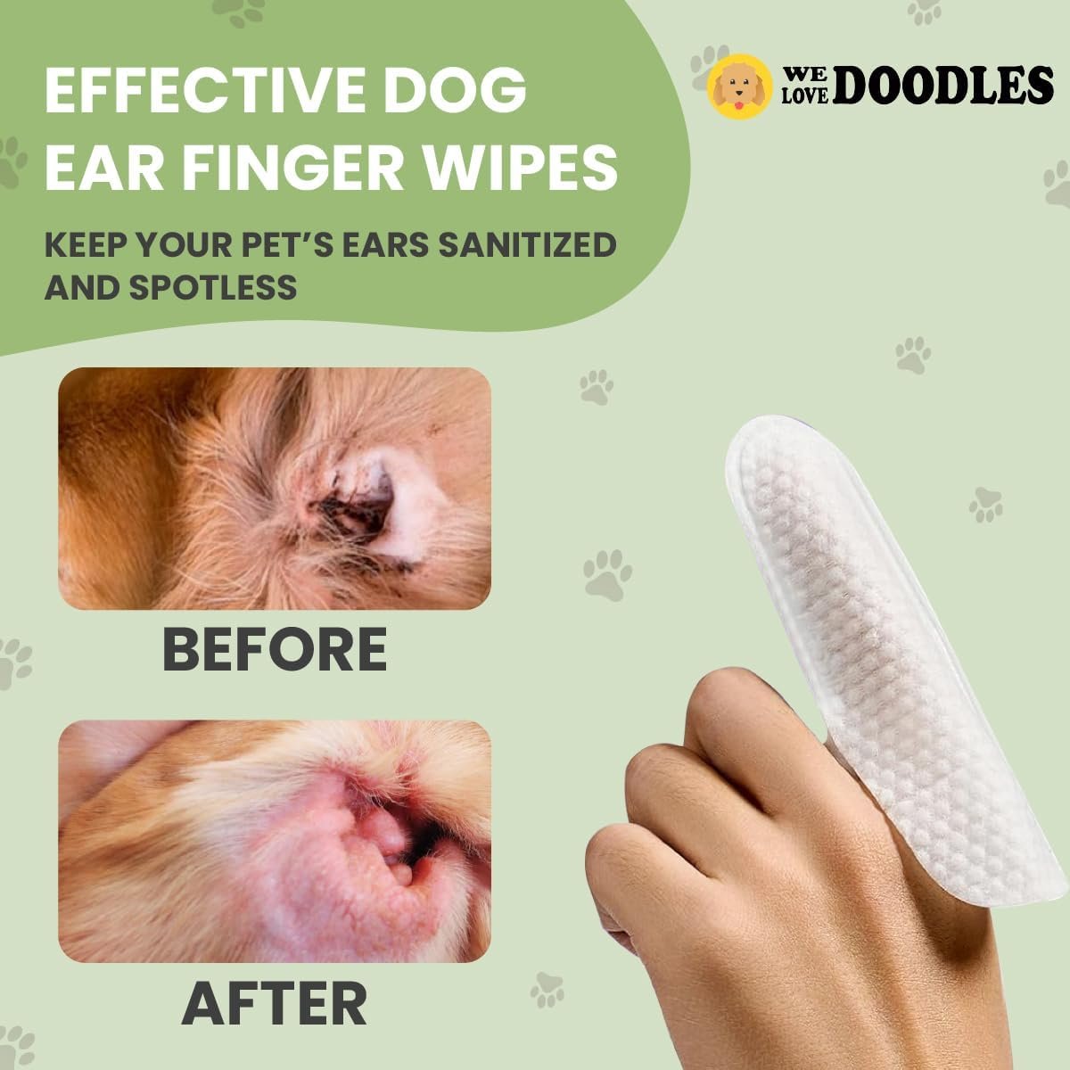We Love Doodles Dog Ear Cleaner Finger Wipes - Cleans & Deodorizes Dog Ear Cleaner, Presoaked Dog Ear Wipes, Safe & Gentle Dog Ear Cleaning Solution - 50 PCS - Image 4