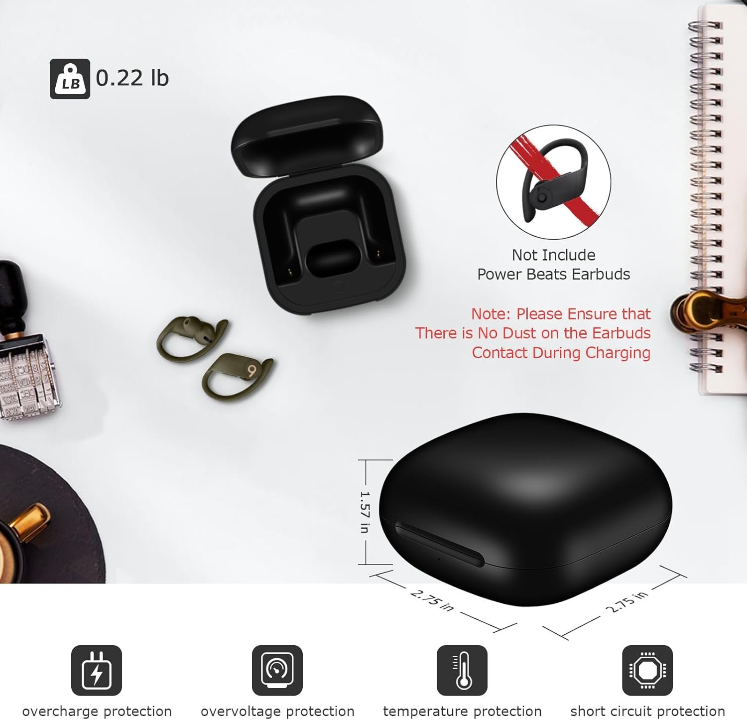 Jinstyles Charging Case Replacement Compatible for Powerbeats Pro Charger with Bluetooth Pairing Sync Button, 700mAh Built-in Battery (Not Include Powerbeats Pro) Black - Image 6