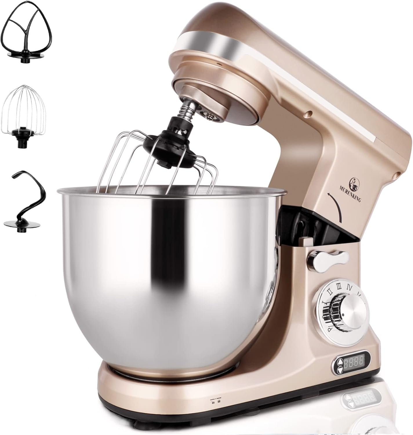 Professional Stand Mixer, 6-Qt with Timer, MK37 500W 6-Speed Tilt-Head Food Electric Mixer Kitchen Machine,Plastic (Champagne) - Image 2